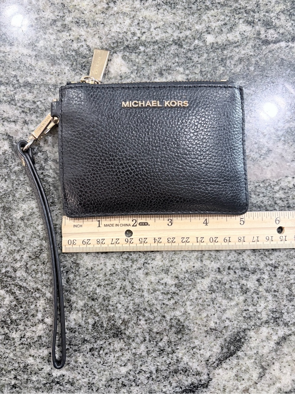 Michael Kors Black Pebbled Leather Wristlet Wallet with Gold Hardware